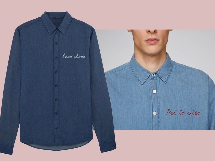 chemise en jean customisation message personnalisation fabrique en france broderie