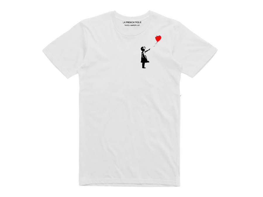 Banksy street art brode main t shirt blanc unisex  brode main atelier paris fabrique en france