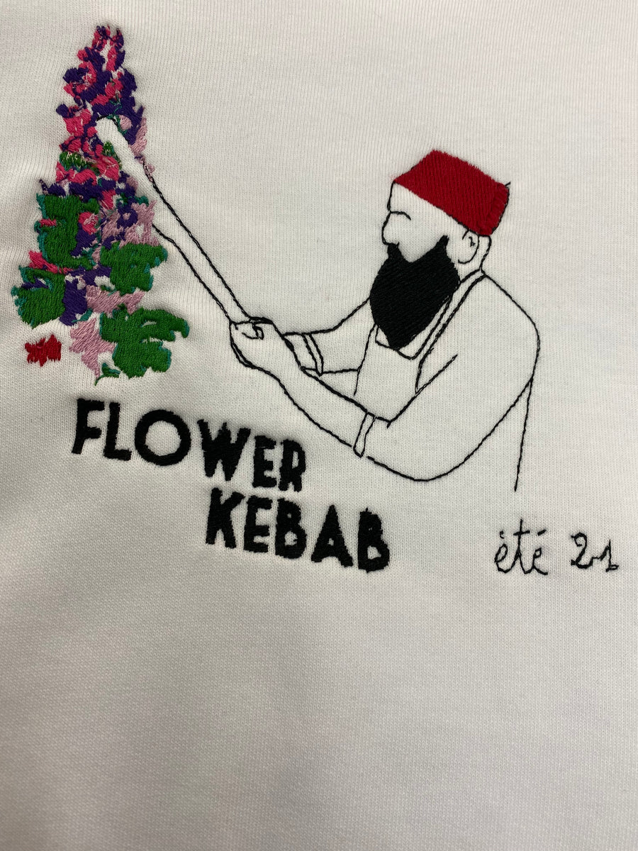 flower burger kebab diner sweatshirt unisexe blanc kebab fleurs pivoines broderie fabrique en france lafrenchpique made in marseille