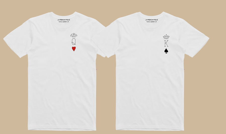 Queen & King couple t-shirt blanc unisexe mariage maries broderie main fabrique en france