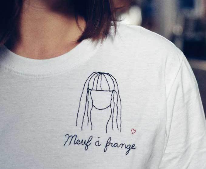 meuf a frange it coiffure t shirt blanc femme broderie main atelier parisien