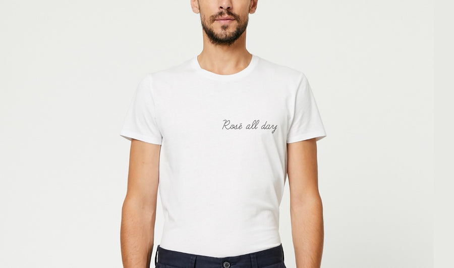 rosé all day t-shirt unisexe blanc broderie made in france white unisex t-shirt rosé all day