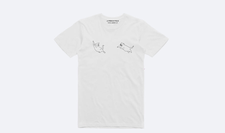 michel ange version chat cat michel angelo broderie main t-shirt blanc unisex made in france
