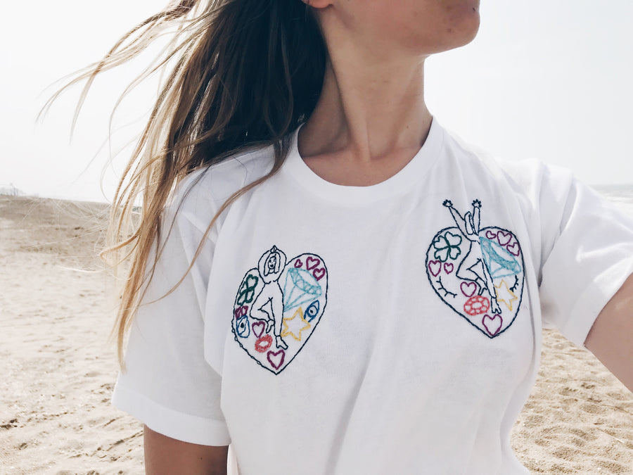 Sheina Szlamka illustration broderie main femme fabrique en france tshirt blanc