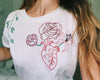 cœur floral broderie fleurs coeur t-shirt blanc femme fabrique en france main